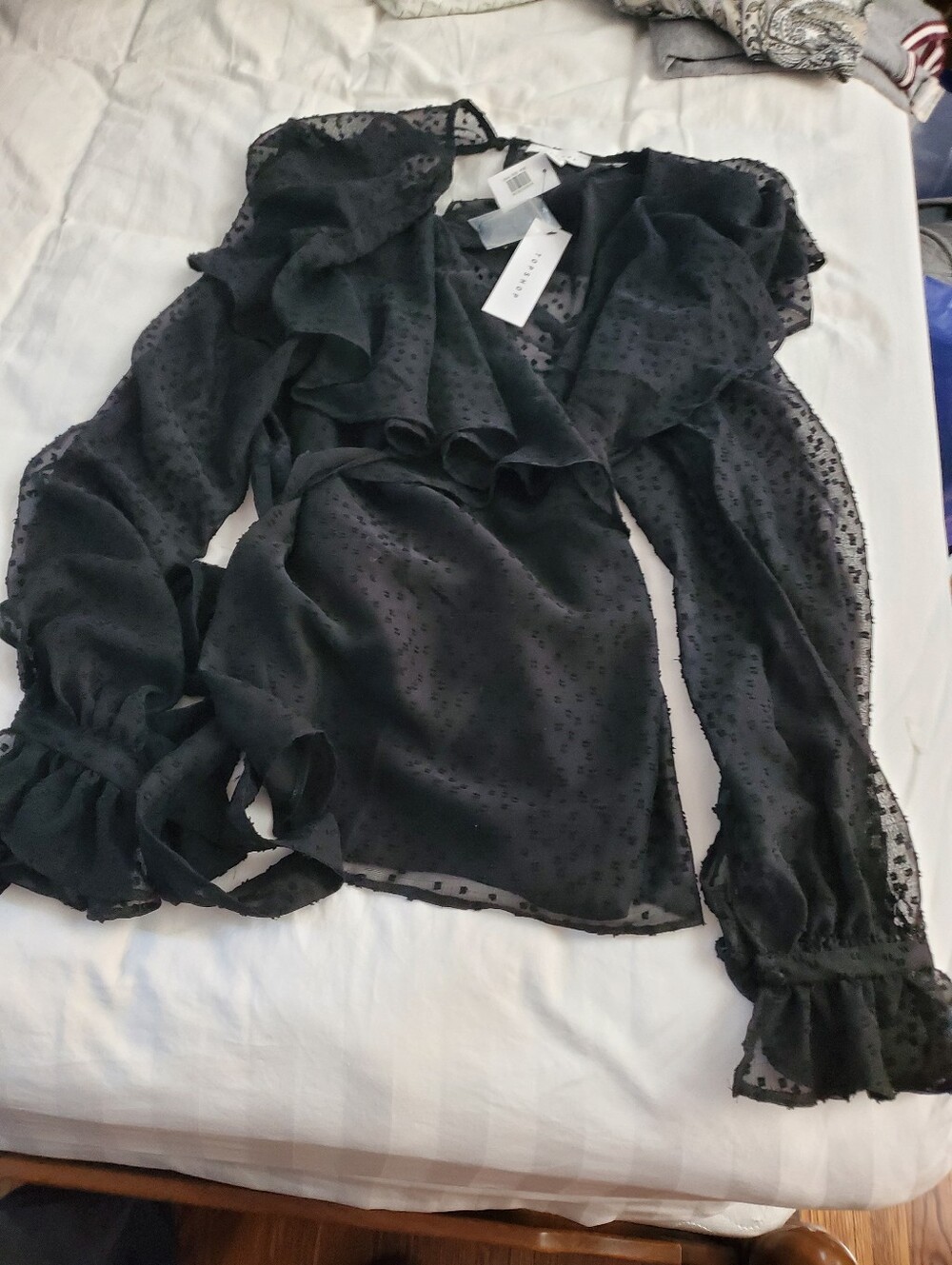 Topshop Long Sleeve Black Lacy Top Nwt